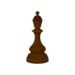 Wall Mural - Flat vector icon of wooden chess piece - queen. Small dark brown figure of strategic board game
