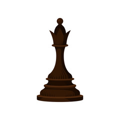 Wall Mural - Flat vector icon of dark brown chess piece - king. Wooden figure of strategic board game