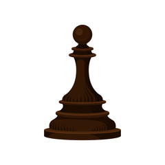 Wall Mural - Flat vector icon of dark brown chess piece - pawn. Small wooden figure of strategic board game