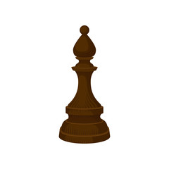 Wall Mural - Flat vector of brown wooden chess piece - bishop elephant . Figure of strategic board game. Leisure theme