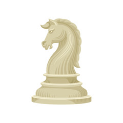 Wall Mural - flat vector icon of chess piece - knight horse in beige color. wooden figurine of board game