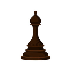 Wall Mural - Dark brown wooden chess piece - bishop elephant . Small figure of strategic board game. Flat vector icon