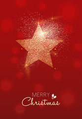 Wall Mural - Merry Christmas gold glitter star greeting card