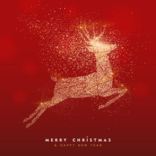 Merry Christmas Gold Deer Glitter Greeting Card