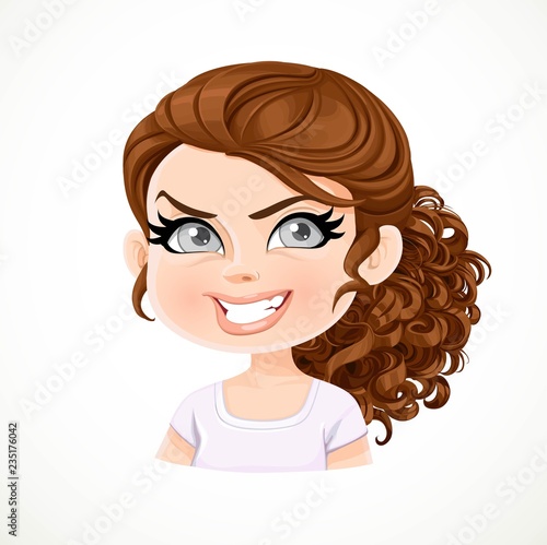 Fotografie, Obraz Beautiful insidious cartoon brunette girl with dark chocolate hair portrait isol