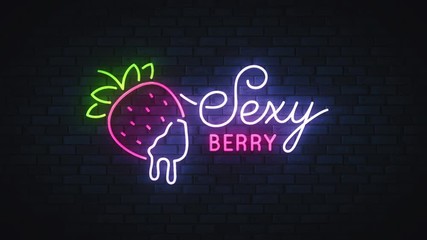 Wall Mural - Sexy neon sign, Sexy Berry bright signboard, light movie