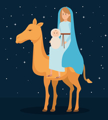 Wall Mural - cute mary virgin with jesus in camel characters