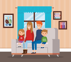 Wall Mural - family in livingroom with christmas decoration