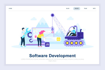 Software development modern flat design concept. Developer and people concept. Landing page template. Conceptual flat vector illustration for web page, website and mobile website.