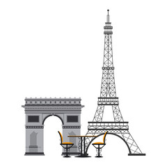 Canvas Print - Vintage table and chair on eiffel tower