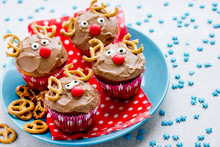 Funny Christmas Reindeer Cupcakes Delicious Gift For Kids For Xmas New Year Holidays
