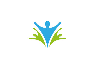 Healthy family care and happy people open hands logo vector design