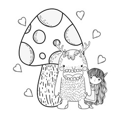 fairy and monster with fungus and hearts