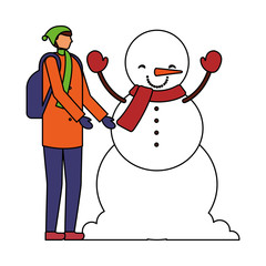 Wall Mural - man with winter clothes and snowman