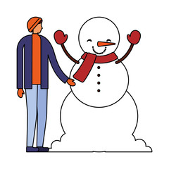 Wall Mural - man with winter clothes and snowman