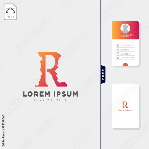 Minimal R Man And Woman Face Logo Template Vector Illustration