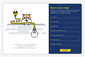 Wall Mural - Onboarding screens design in report a power outage and form. Modern and simplified vector illustration, Template for Website and apps.