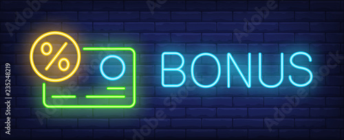 Download Bonus Neon Sign Glowing Inscription With Credit Card And Percent Mark On Brick Wall Background Vector Illustration Can Be Used For Shopping Banking Advertisement Buy This Stock Vector And Explore Similar