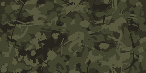 Military camouflage, texture repeats seamless. Camo Pattern for Army Clothing. Green color,  grunge pattern fabric for hunting. Vector illustration.