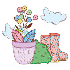 Poster - gardener boots rubber with flowers garden