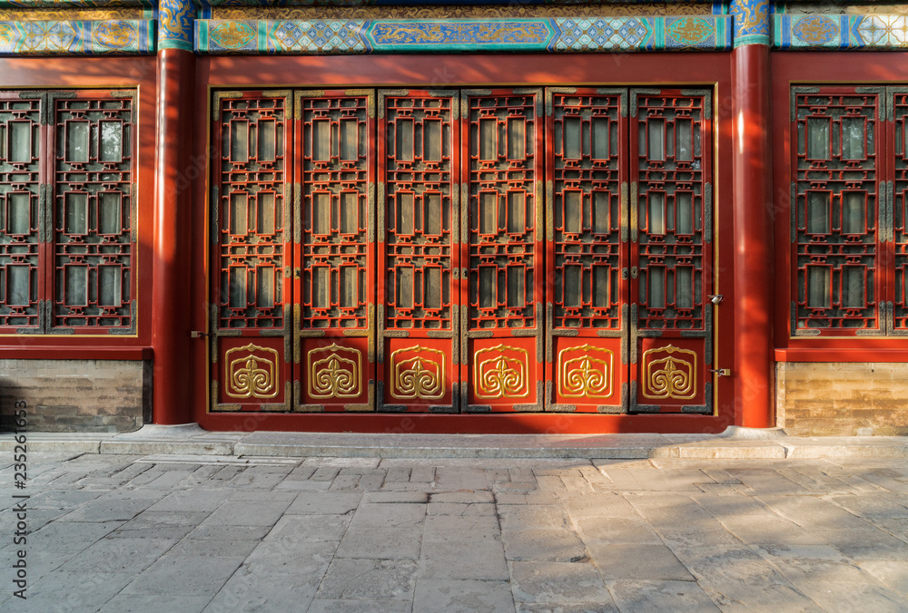 Traditional Chinese doors in The Palace Museum ，Beijing, China