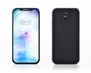 modern smartphone with generic wallpaper on the display. 3d illustration
