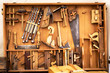 old carpenter's manual tools in an old carpentry shop
