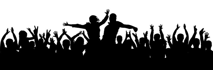 Wall Mural - Crowd of people applauding silhouette vector. Couple at a party,concert. Cheer audience applause