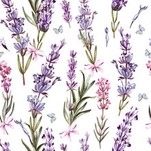 Watercolor Pattern With Lavender. Hand Painting. Watercolor. 