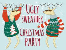 Ugly Sweather Christmas Party Illustration, Christmas Sweater