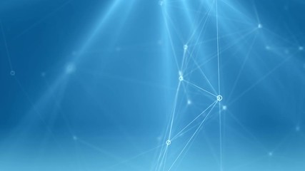 Network animation connected dots on blue light background. Seamless loop