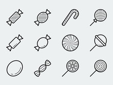 Candy Vector Icon Set In Thin Line Style