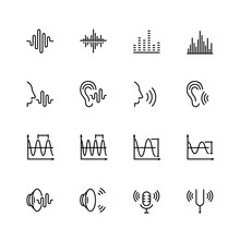 Acoustics And Sound Vector Icon Set In Thin Line Style