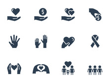 Charity, Donation And Volunteering Icon Set In Glyph Style