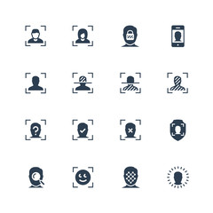 Face scanning and recognition vector icon set