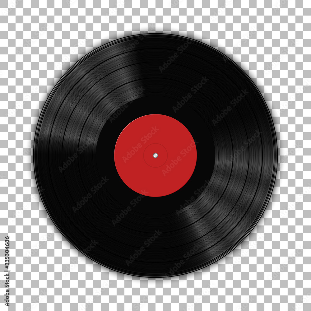 Gramophone vinyl LP record template isolated on checkered background. Vector illustration - obrazy, fototapety, plakaty 