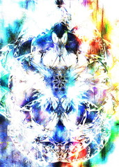 Aufkleber - color ornamental mandala and softly blurred watercolor background.