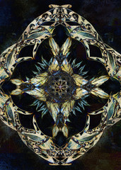 Aufkleber - color ornamental mandala and softly blurred watercolor background.