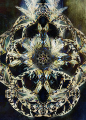 Aufkleber - color ornamental mandala and softly blurred watercolor background.