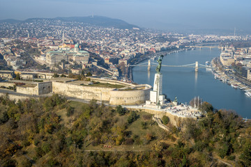 Budapest Aerial Citadell sunny blue sky clear sky