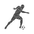 Silhouette soccer player running with the ball on a white background