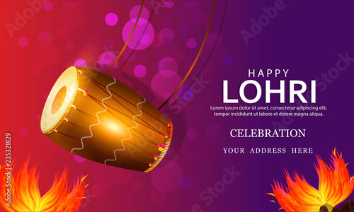 Fotografía Punjabi festival of lohri celebration bonfire background with decorated drum