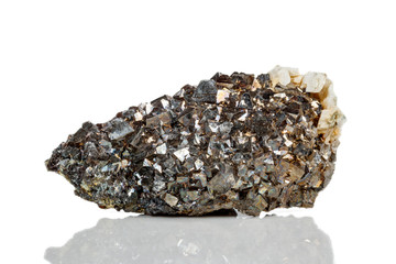 Macro mineral stone Arsenopyrite on a white background