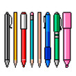 Pixel pencils and pens detailed illustration isolated vector