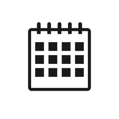 Black calendar flat icon on the white background. Vector.