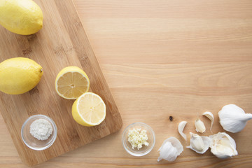 Wall Mural - Lemons and Garlic with Copy Space