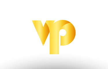 gold golden metal gradient vp v p alphabet letter logo combination icon design