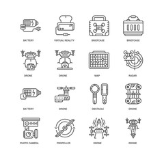 Canvas Print - Simple Set of 16 Vector Line Icon. Contains such Icons as Drone,