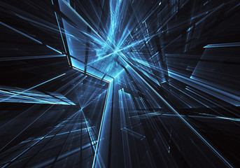 Abstract 3D fractal background, texture. Virtual Neon City