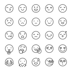 Wall Mural - Emoji, icon set. Smile, linear icons. Includes positive, negative emotions and such as refusal, silence, thinking etc. Line with editable stroke
